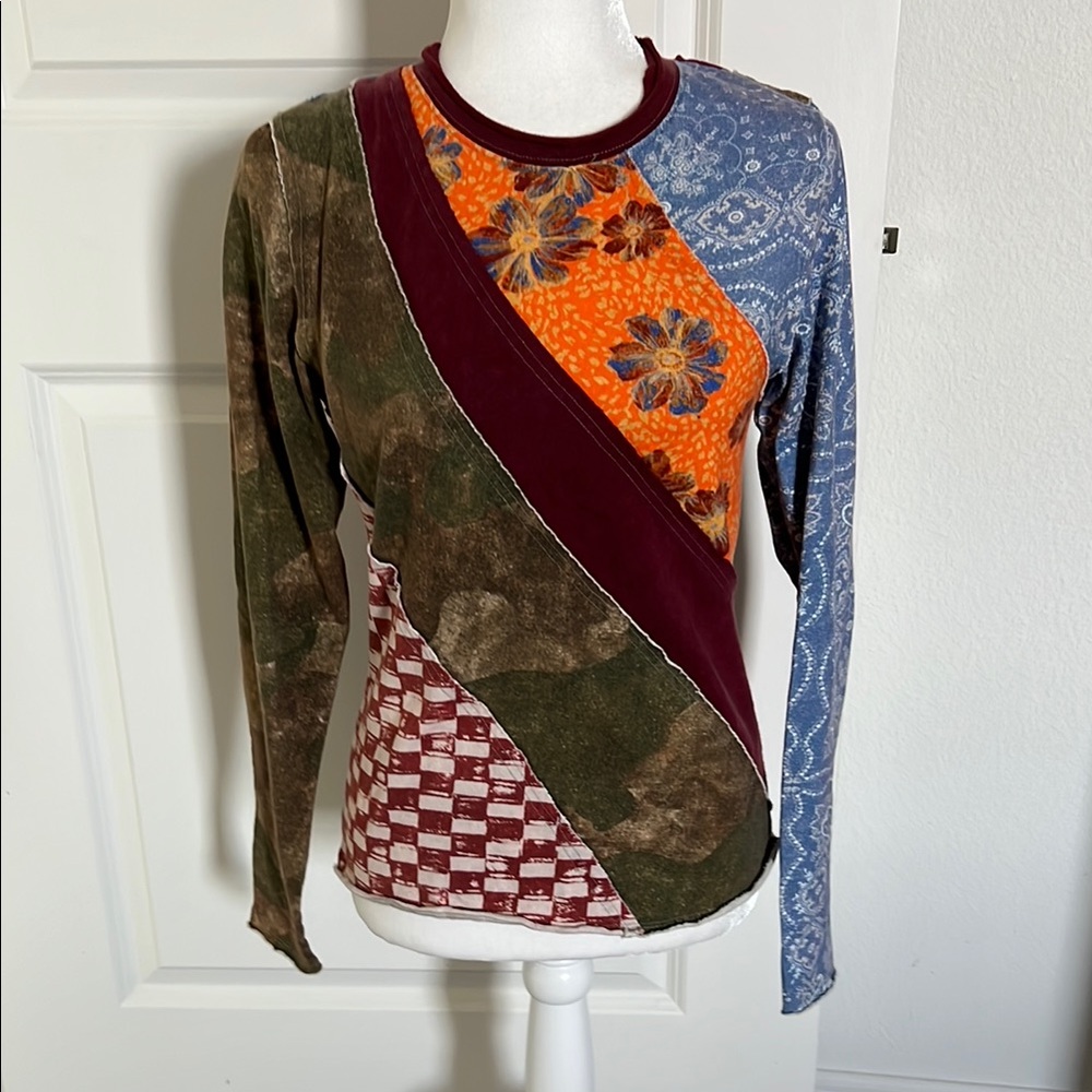 NWOT Free People Patchwork Long Sleeve Top Small / Medium - Picture 2 of 8